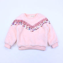DOE A DEAR- AMBUR CLUSTERED SEQUIN FUR SWEATSHIRT IN PINK