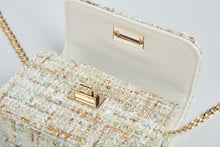 DOE A DEAR- FLOWER AND BOW TWEED PURSE IN WHITE