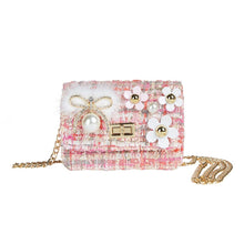 DOE A DEAR- FLOWER AND BOW TWEED PURSE IN PINK