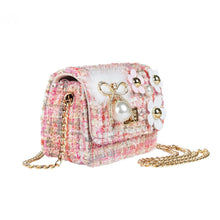 DOE A DEAR- FLOWER AND BOW TWEED PURSE IN PINK