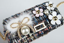 DOE A DEAR- BLACK FLOWER AND BOW TWEED PURSE IN BLACK