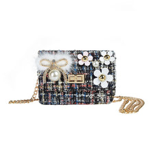 DOE A DEAR- BLACK FLOWER AND BOW TWEED PURSE IN BLACK