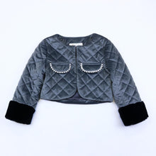 DOE A DEAR- GREY QUILTED CROP PEARL JACKET