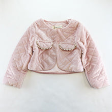 DOE A DEAR- PINK QUILTED CROP PEARL JACKET