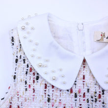 DOE A DEAR- MATILDA SLEEVELESS TWEED PEARL DRESS IN WHITE