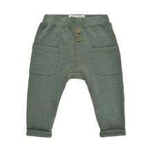 MINYMO- BABY AGAVE GREEN SWEATPANTS WITH WOOD BUTTONS