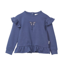CREAMIE- VINTAGE INDIGO BLUE RUFFLE SWEATSHIRT