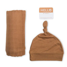 LULUJO- HELLO WORLD BLANKET & KNOTTED HAT IN TAN